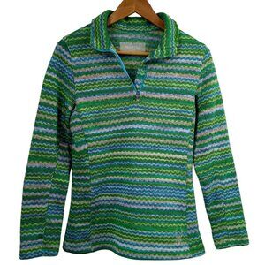 Spyder 1/4 Zip Pullover Chevron Striped Knit Sweater Fleece Jacket Size 10 Green